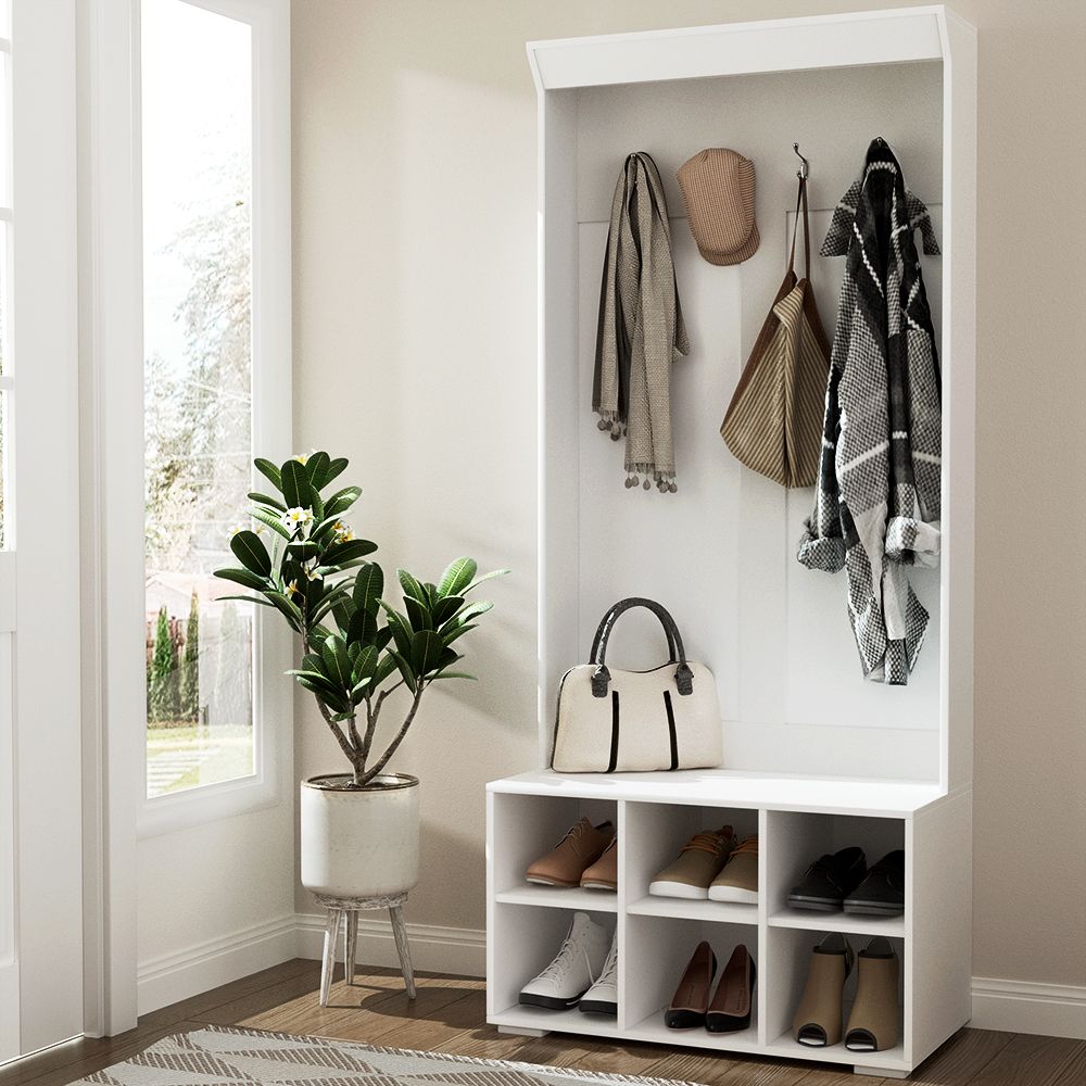 Artiss Hall Tree Coat Rack Shoe Cabinet 180cm White