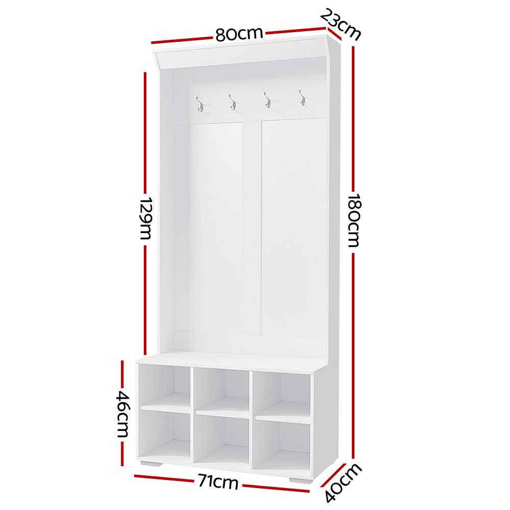 Artiss Hall Tree Coat Rack Shoe Cabinet 180cm White view 3
