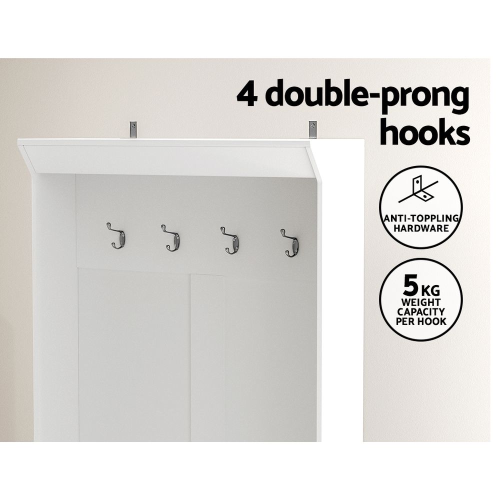 Artiss Hall Tree Coat Rack Shoe Cabinet 180cm White view 5