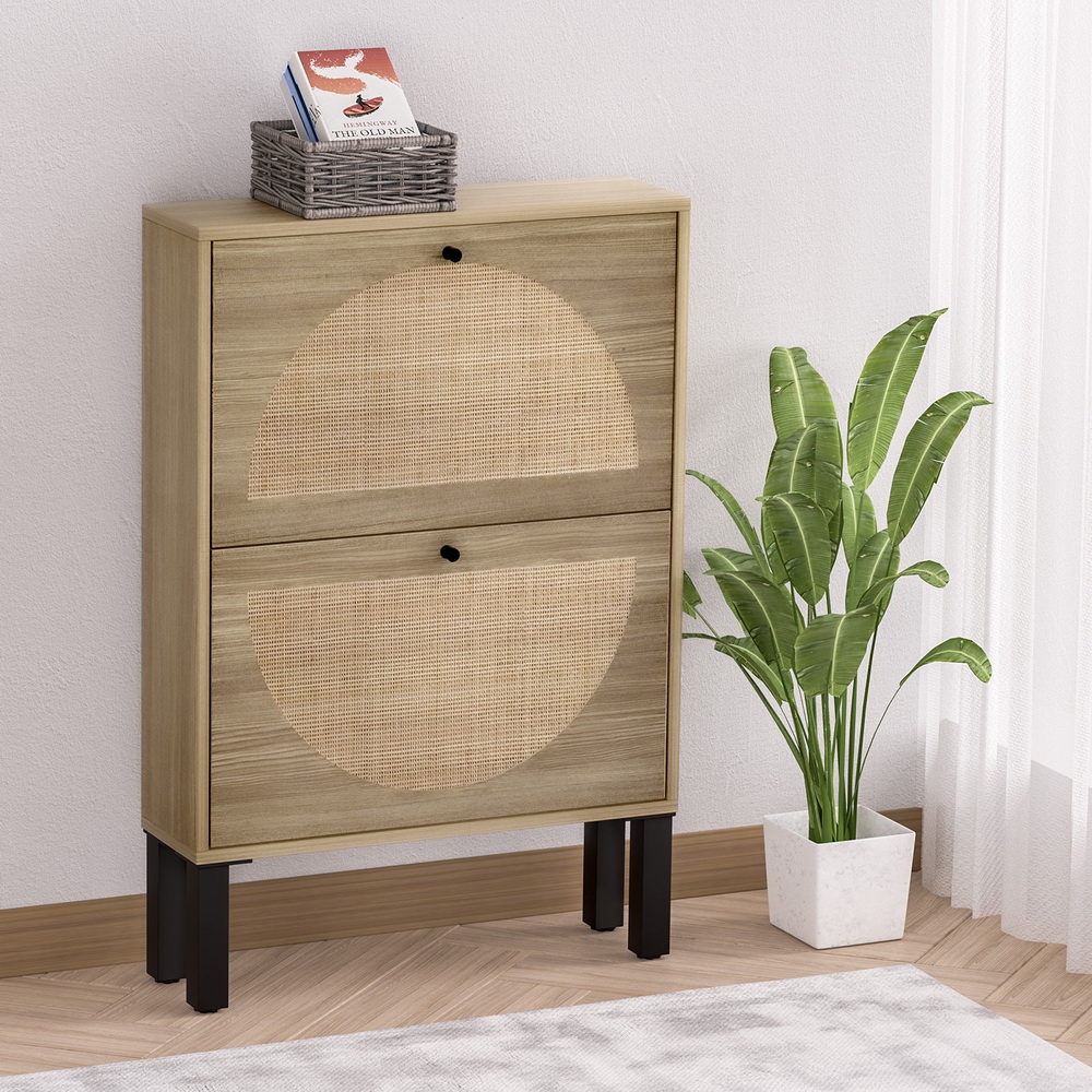 Artiss Rattan Shoe Rack Cabinet 2 Drawers 6 Pairs