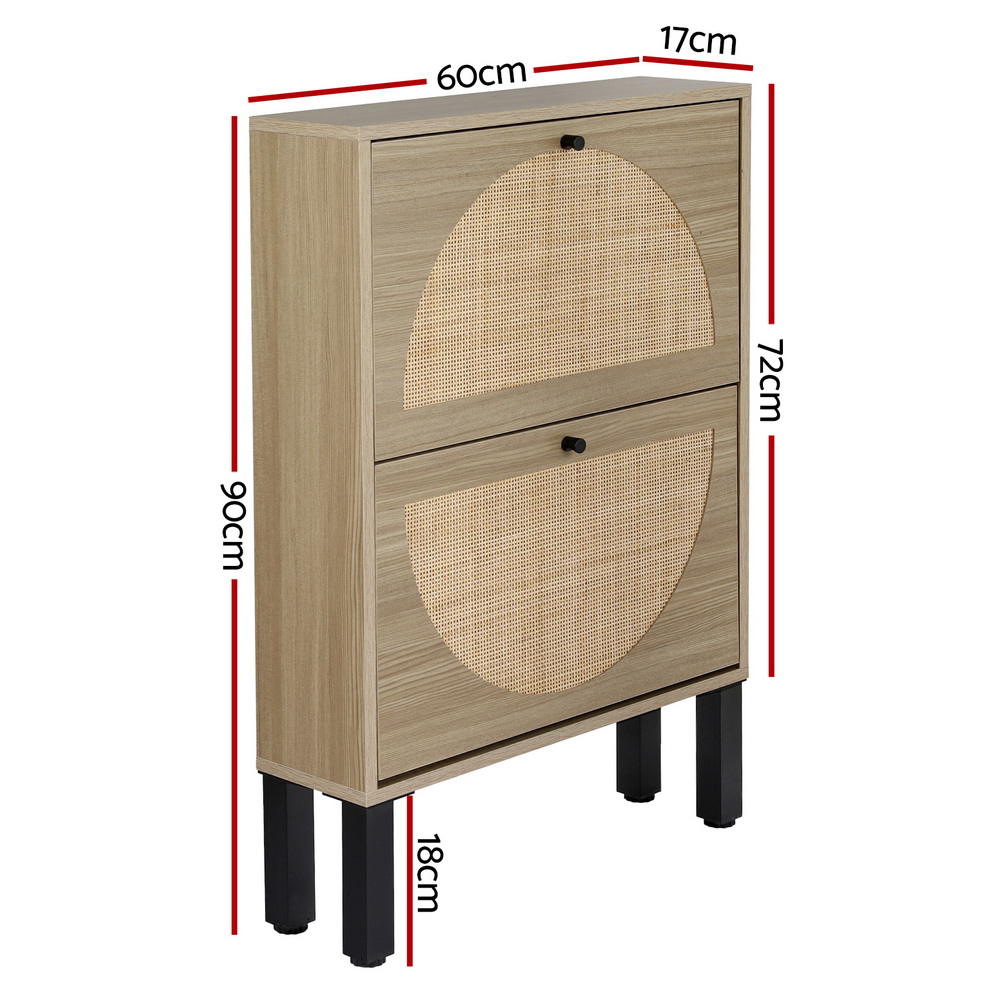 Artiss Rattan Shoe Rack Cabinet 2 Drawers 6 Pairs view 4