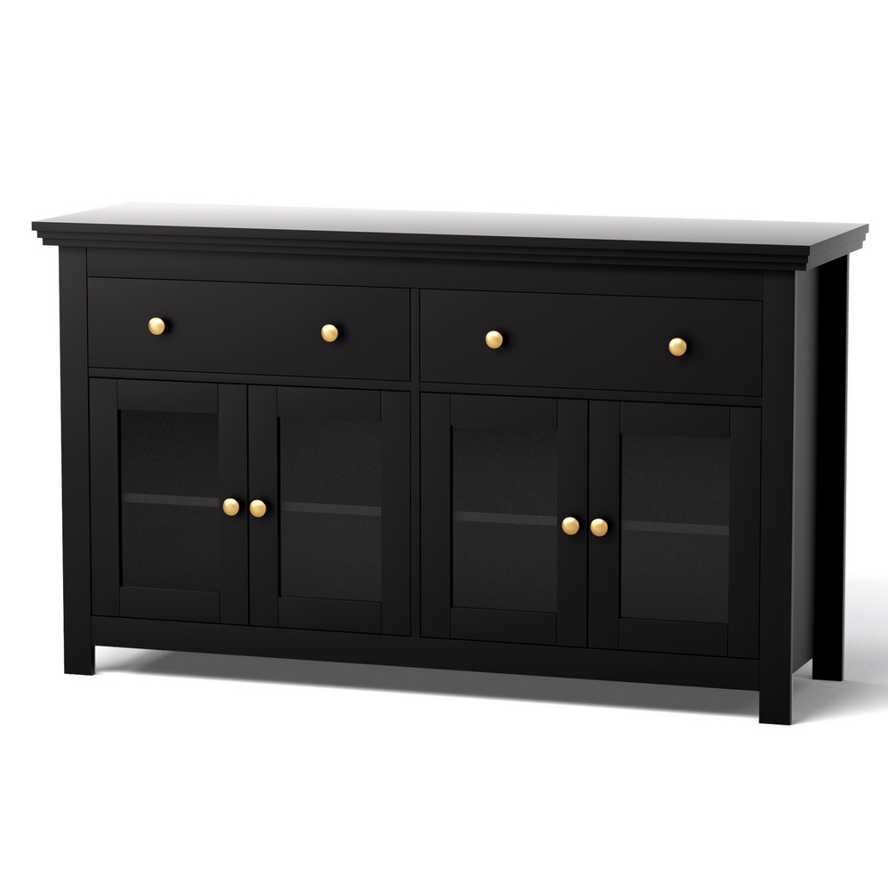 Artiss 130cm Buffet Sideboard with Glass Doors Black