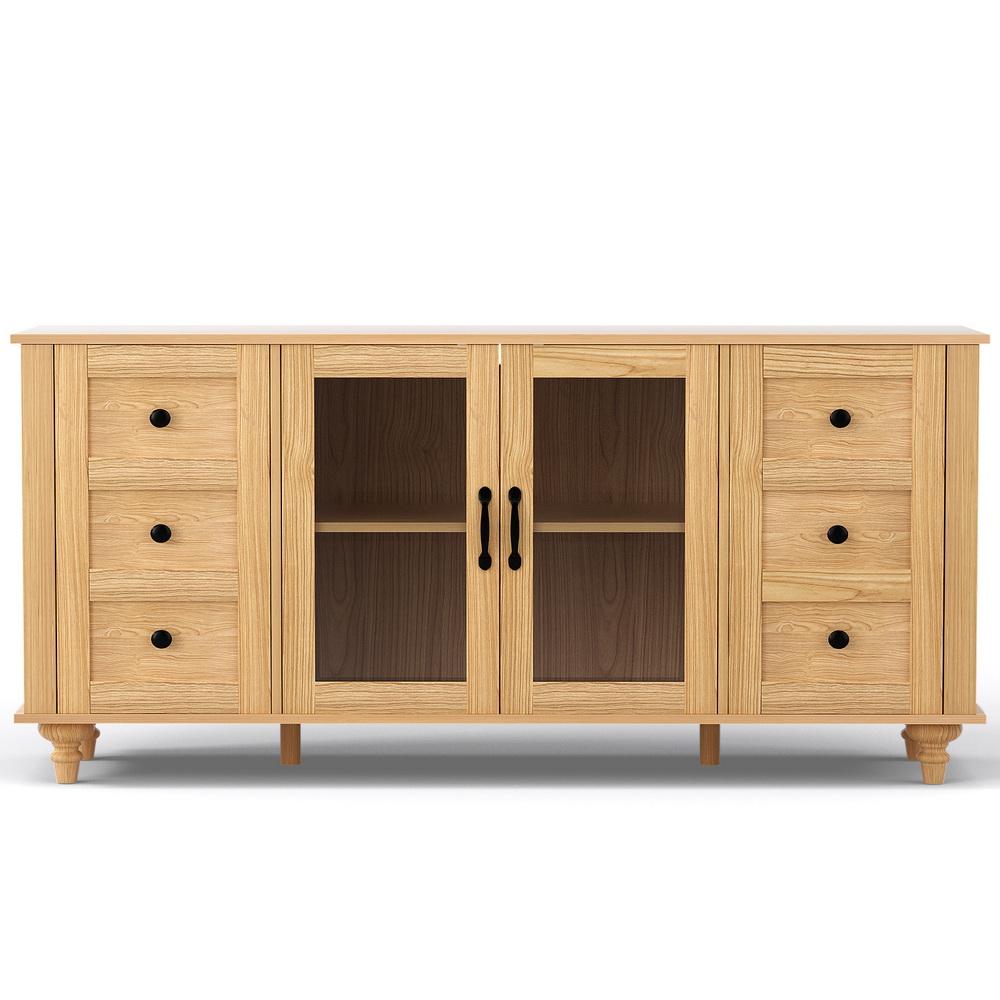 Artiss 150cm Buffet Sideboard with Glass Doors Pine view 4