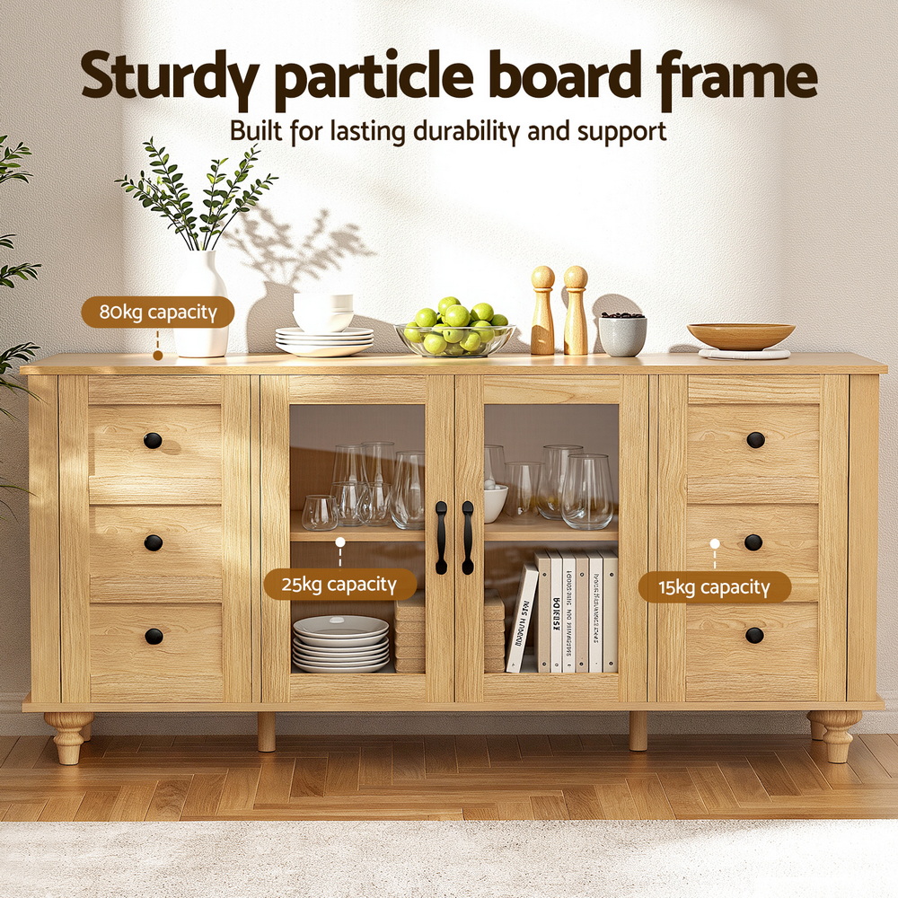 Artiss 150cm Buffet Sideboard with Glass Doors Pine view 5