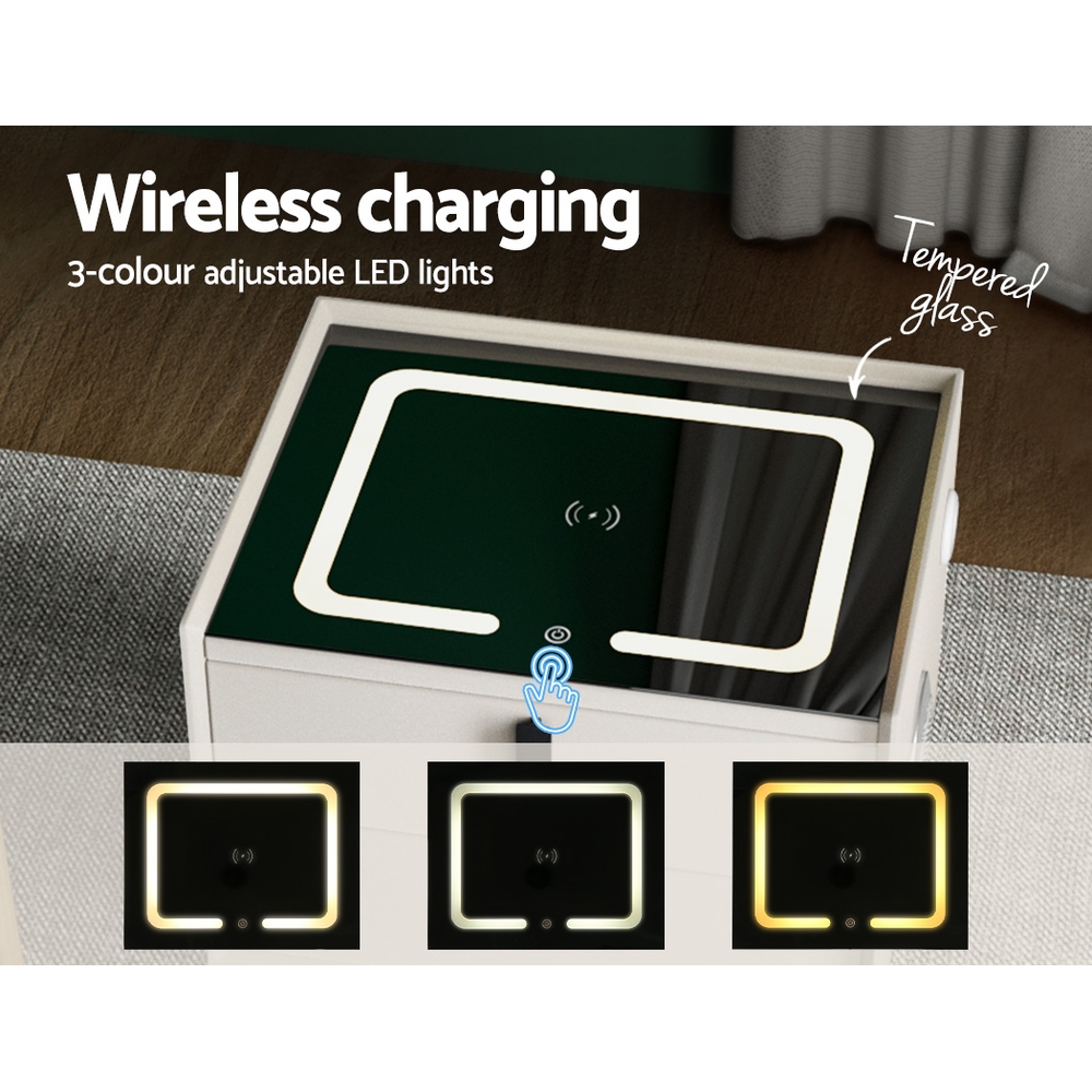 Artiss Aika Smart Bedside Table with Wireless Charging and LED view 4