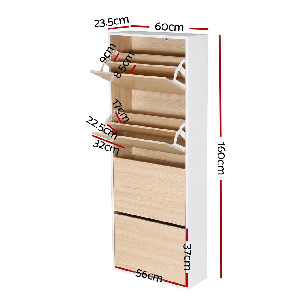 Artiss Shoe Rack Cabinet 24 Pairs Adjustable Pine view 3