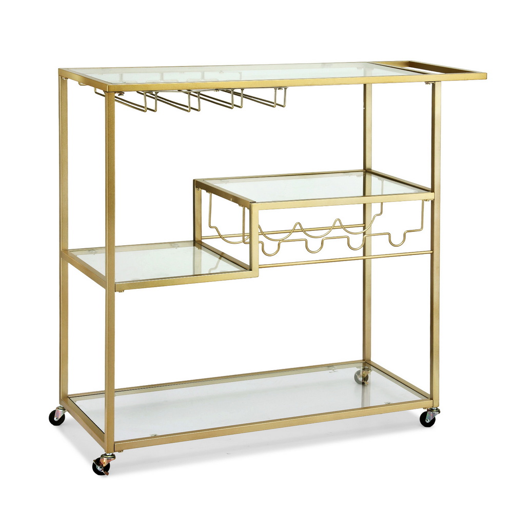 Artiss Bar Cart Drink Trolley Wine Rack Glass Gold 102cm
