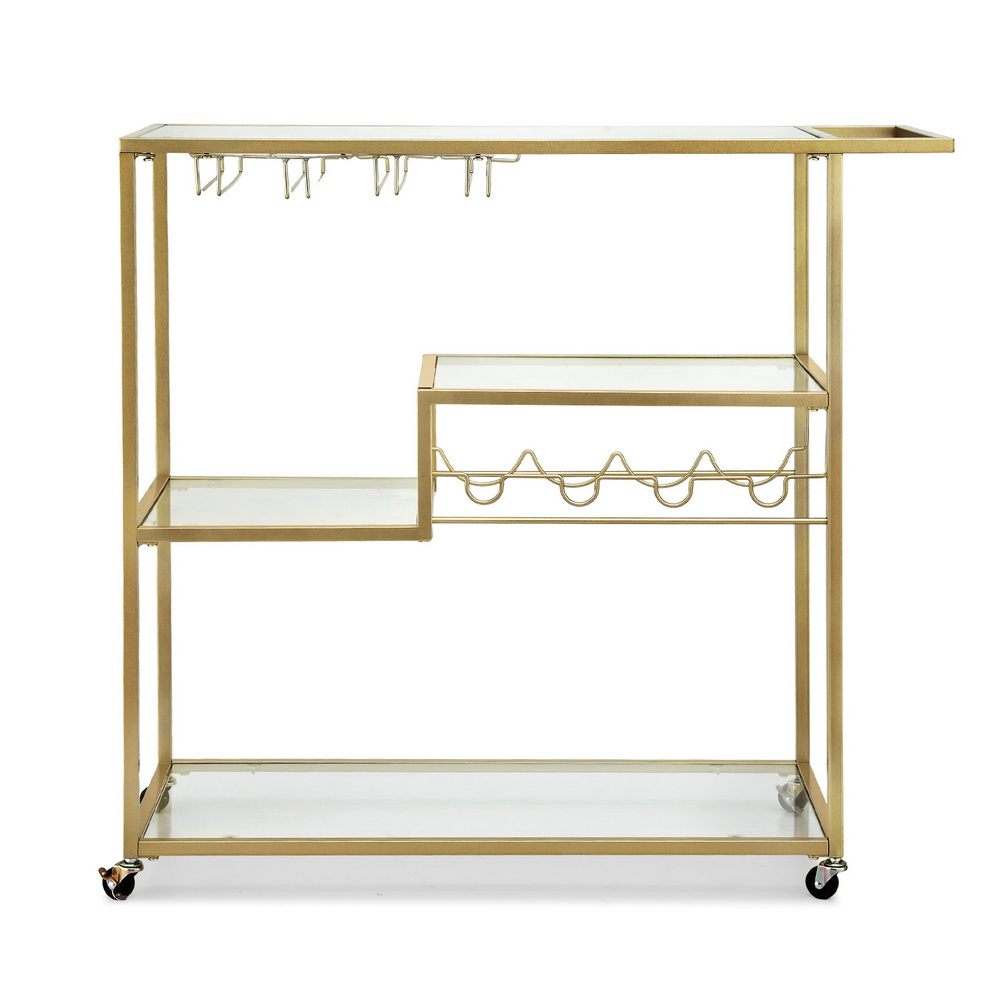 Artiss Bar Cart Drink Trolley Wine Rack Glass Gold 102cm view 4
