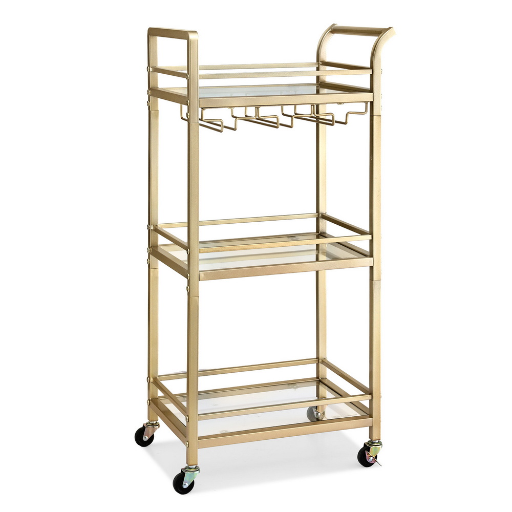 Artiss Gold Kitchen Island Cart with Wine Glass Rack 43cm