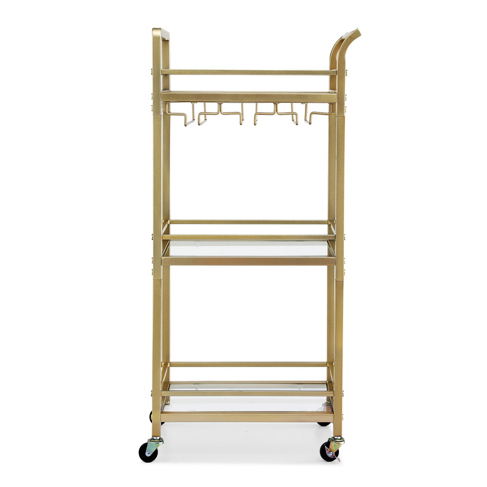 Artiss Gold Kitchen Island Cart with Wine Glass Rack 43cm view 4