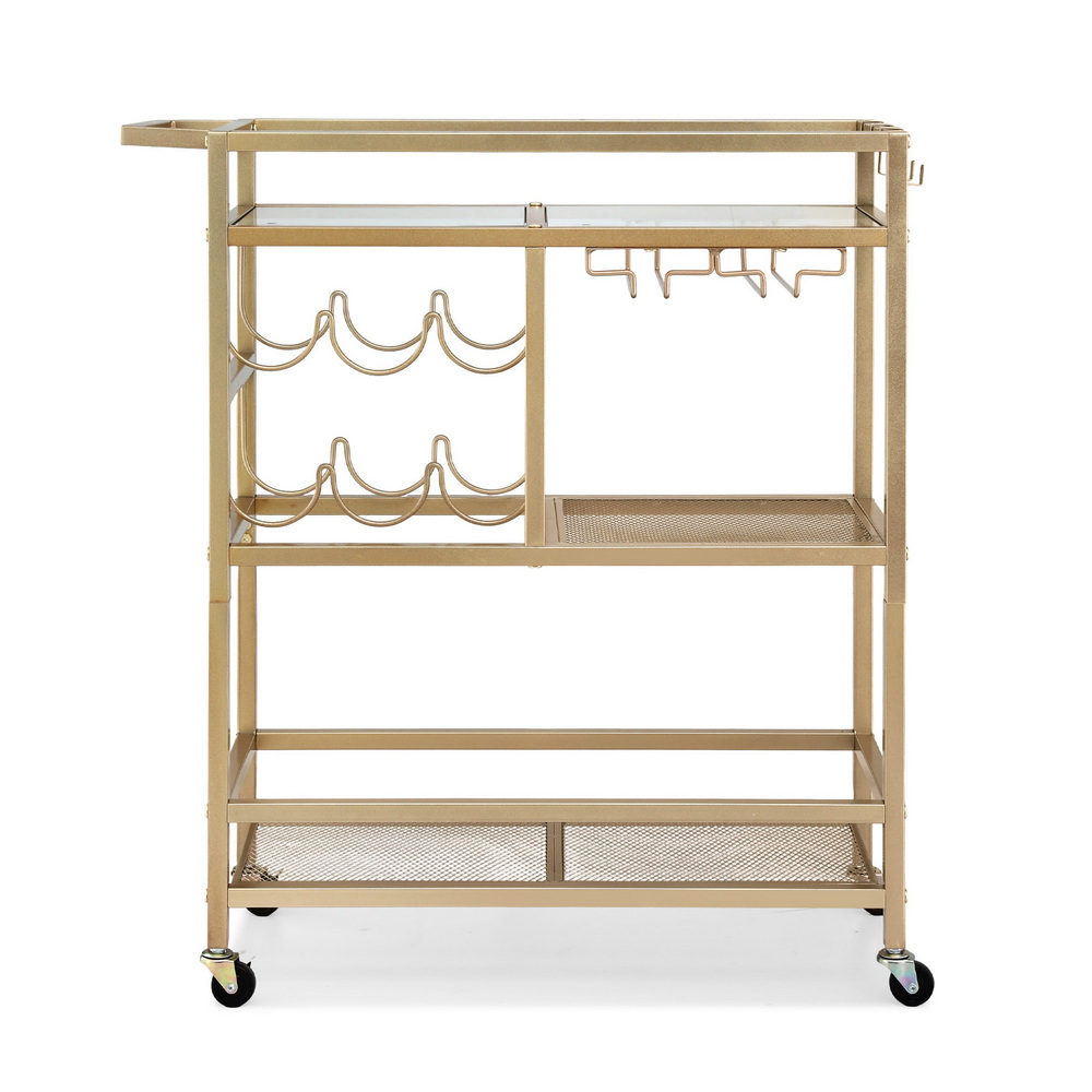 Artiss Bar Cart Drinks Trolley Wine Rack Glass Gold 72cm view 5