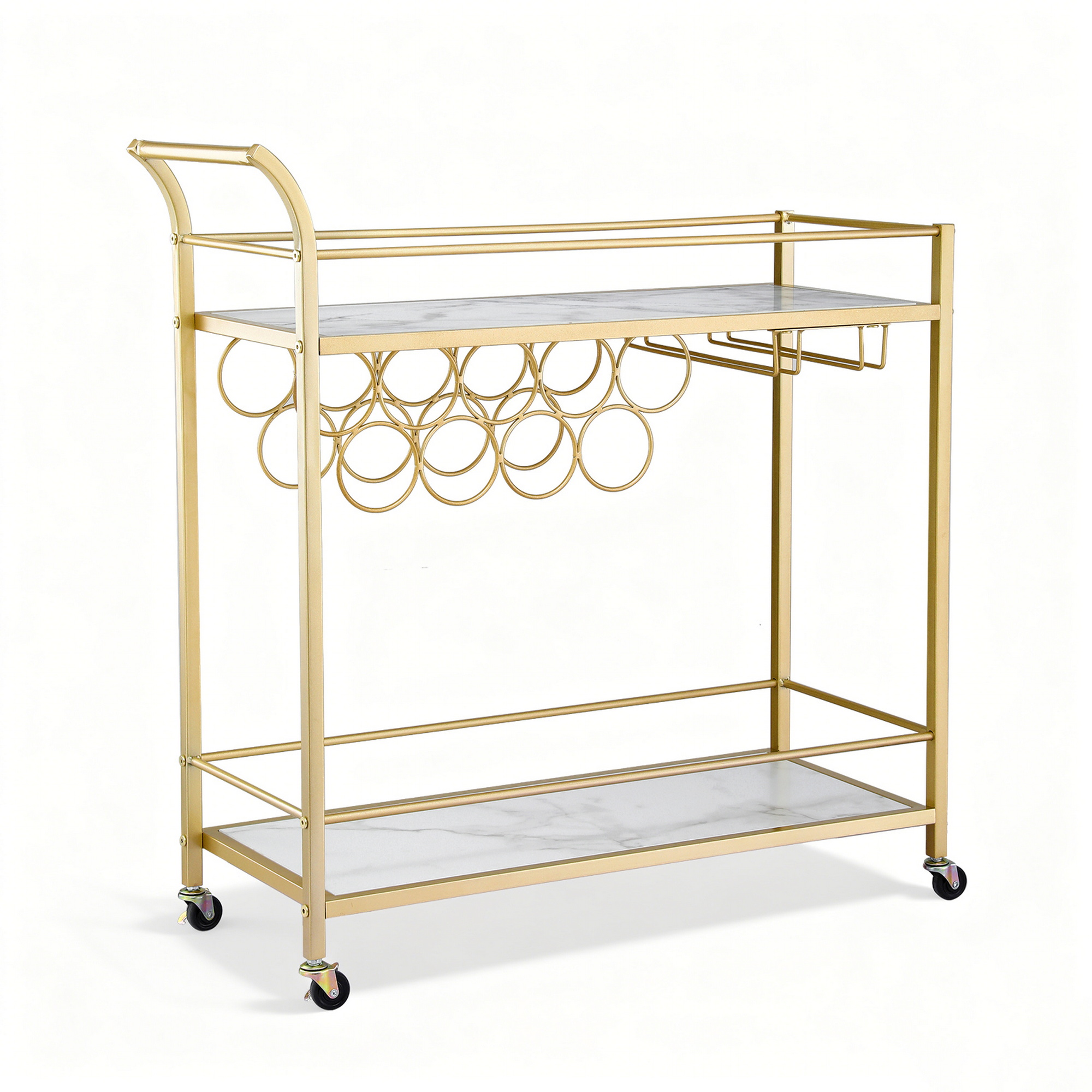 Artiss Bar Cart Drinks Trolley Marble Effect Gold 85cm