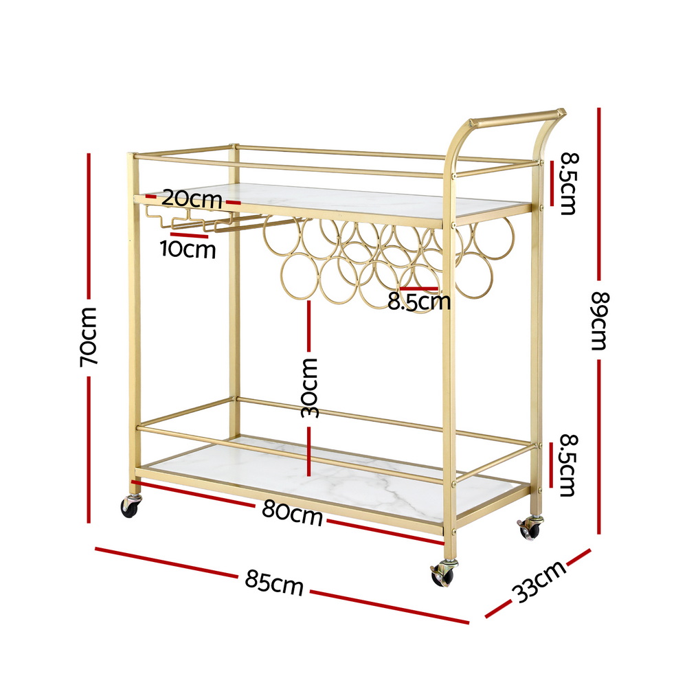 Artiss Bar Cart Drinks Trolley Marble Effect Gold 85cm view 3
