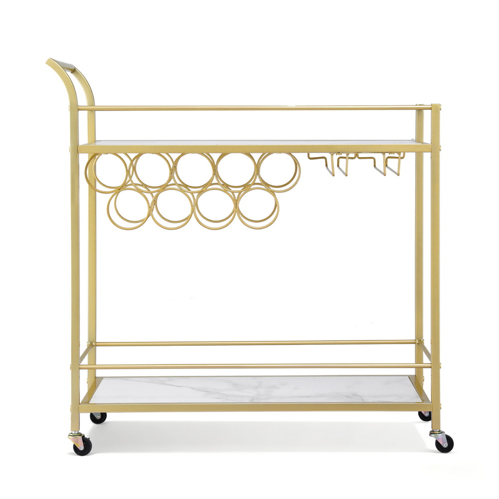 Artiss Bar Cart Drinks Trolley Marble Effect Gold 85cm view 4