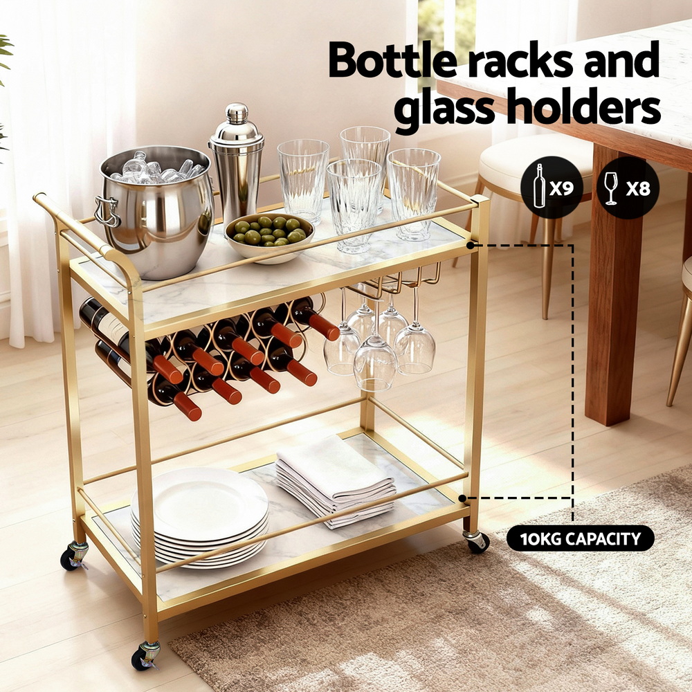 Artiss Bar Cart Drinks Trolley Marble Effect Gold 85cm view 5