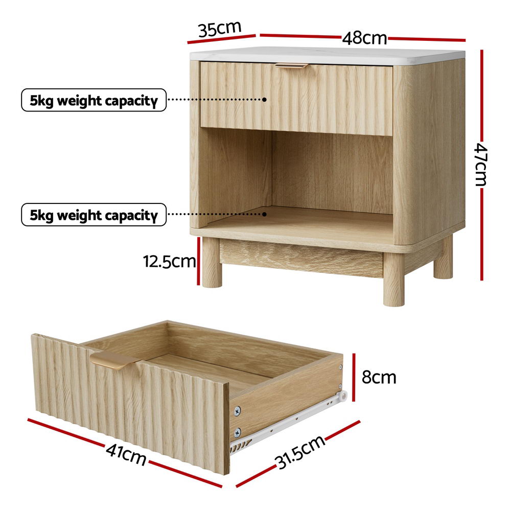 Artiss Bedside Table Nightstand, 1 Drawer and Shelf, Pine view 2
