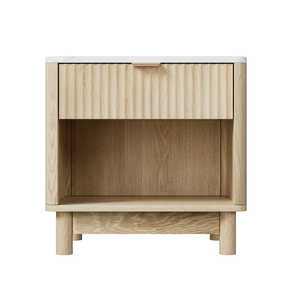 Artiss Bedside Table Nightstand, 1 Drawer and Shelf, Pine view 3