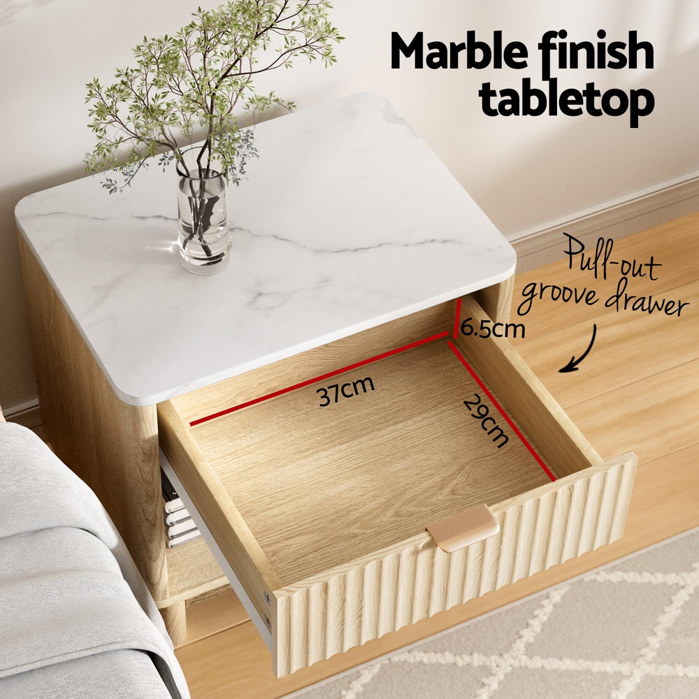 Artiss Bedside Table Nightstand, 1 Drawer and Shelf, Pine view 4