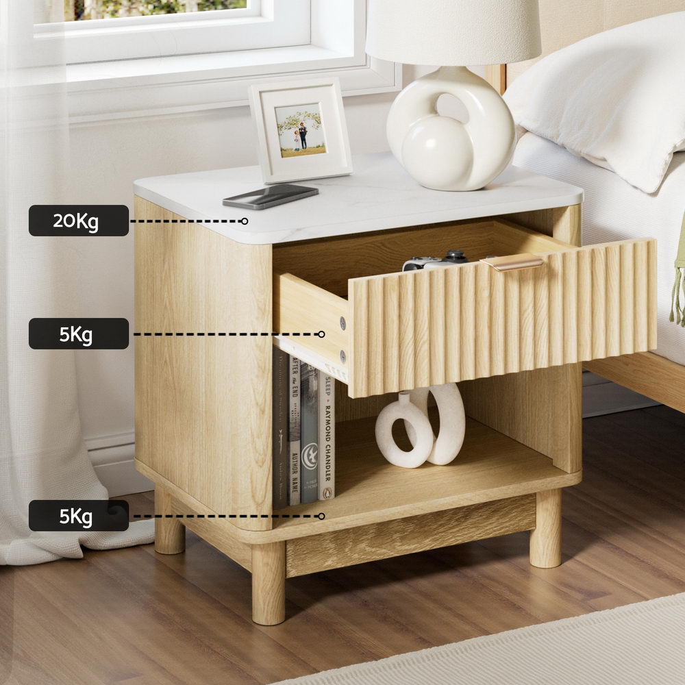 Artiss Bedside Table Nightstand, 1 Drawer and Shelf, Pine view 5