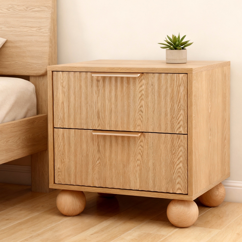Artiss Rattan Bedside Table with 2 Pine Drawers