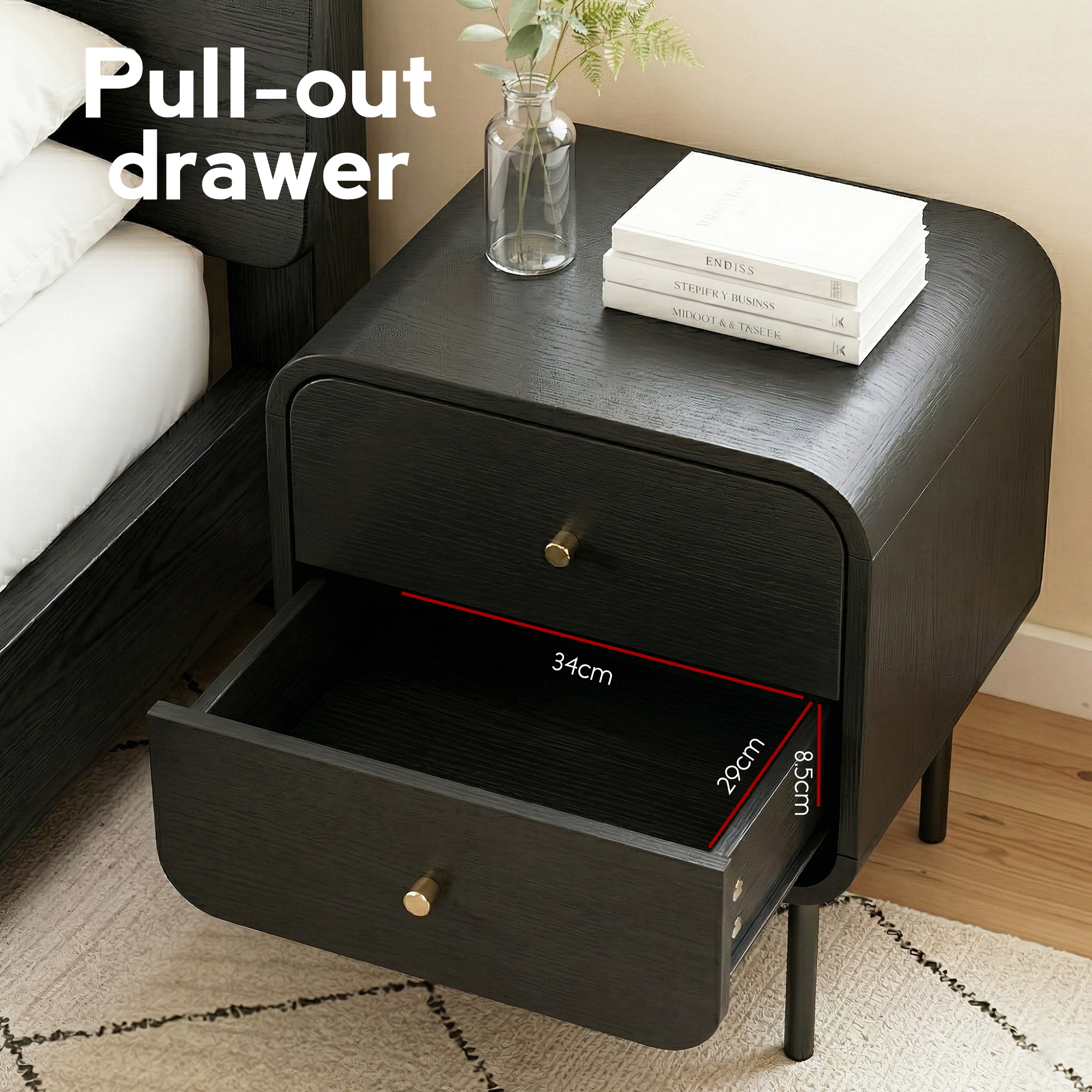Artiss Bedside Table Nightstand, 2 Drawers, in 2 Colours view 5