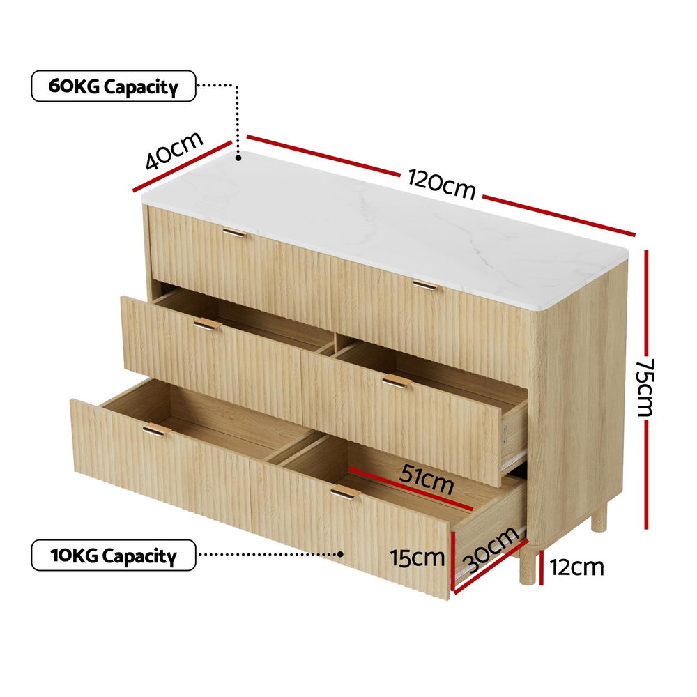 Artiss 6 Chest of Drawers Dresser Pine view 3
