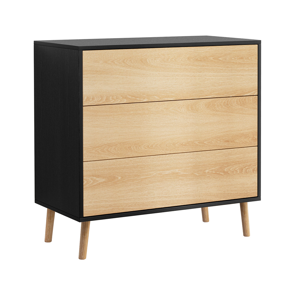 Artiss 3 Chest of Drawers Dresser, Black and Pine