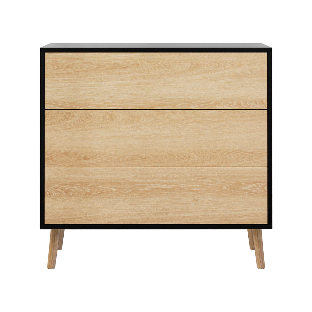 Artiss 3 Chest of Drawers Dresser, Black and Pine view 4