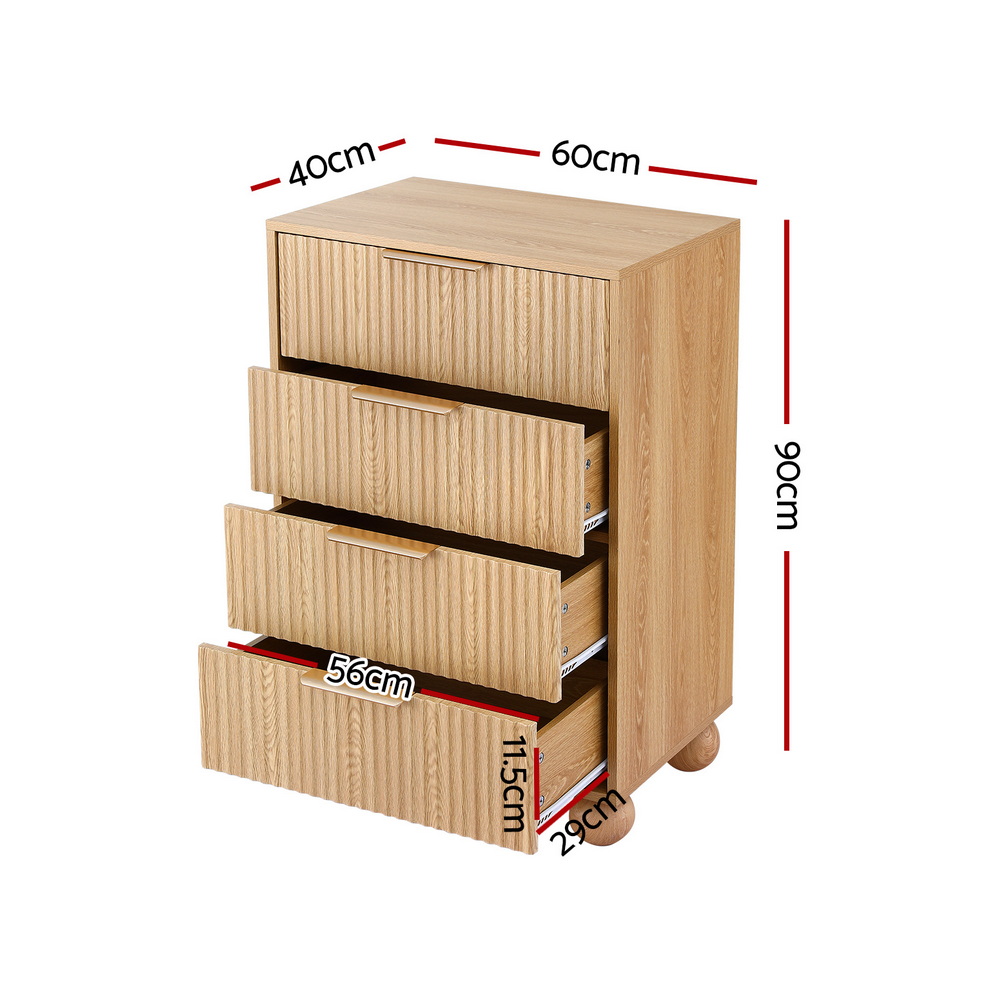 Artiss 4 Chest of Drawers Dresser Tallboy, Pine view 2