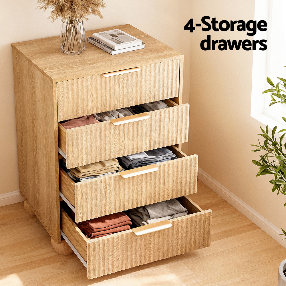 Artiss 4 Chest of Drawers Dresser Tallboy, Pine view 4