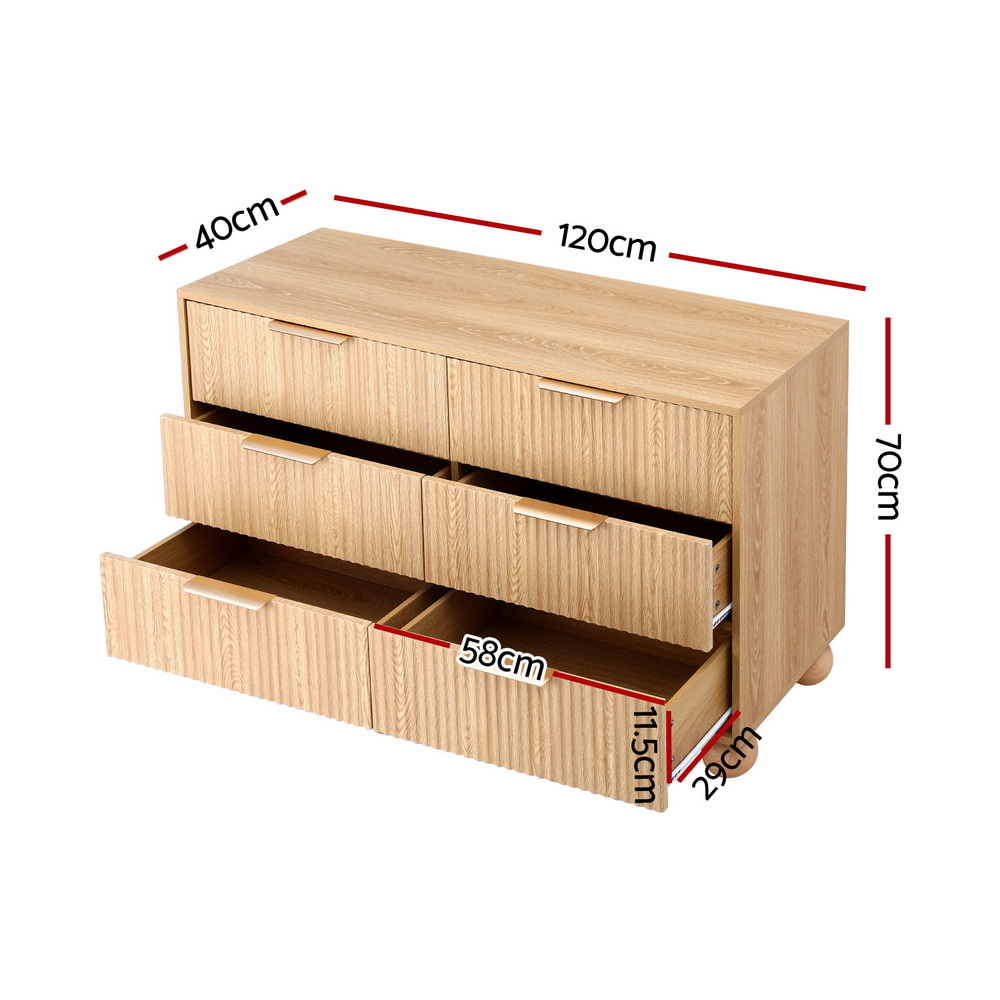 Artiss 6 Chest of Drawers Dresser Tallboy, Pine view 2