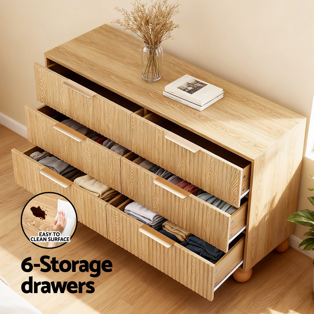Artiss 6 Chest of Drawers Dresser Tallboy, Pine view 4