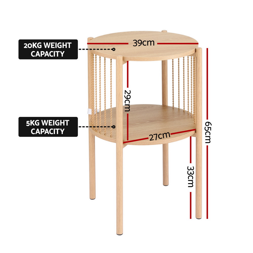 Artiss 2-Tier Round Coffee Table Wood view 2