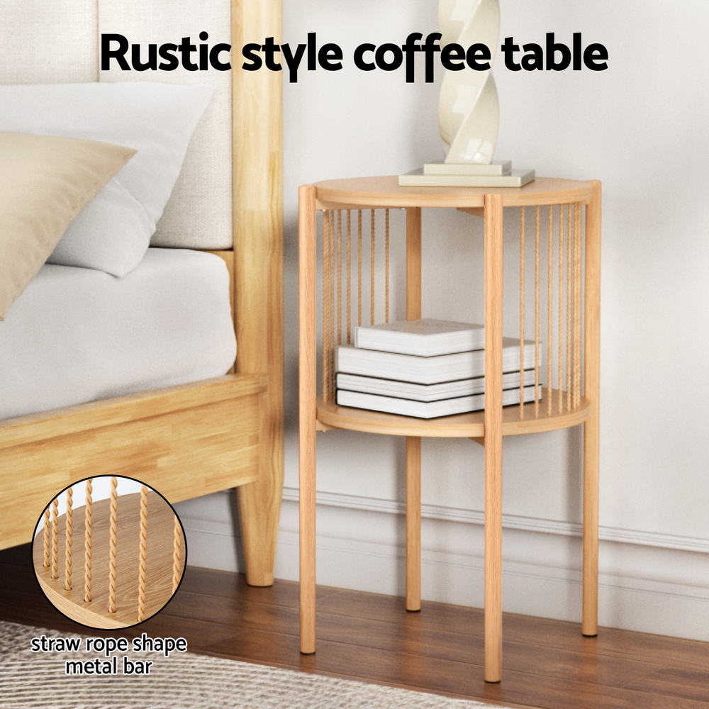 Artiss 2-Tier Round Coffee Table Wood view 4