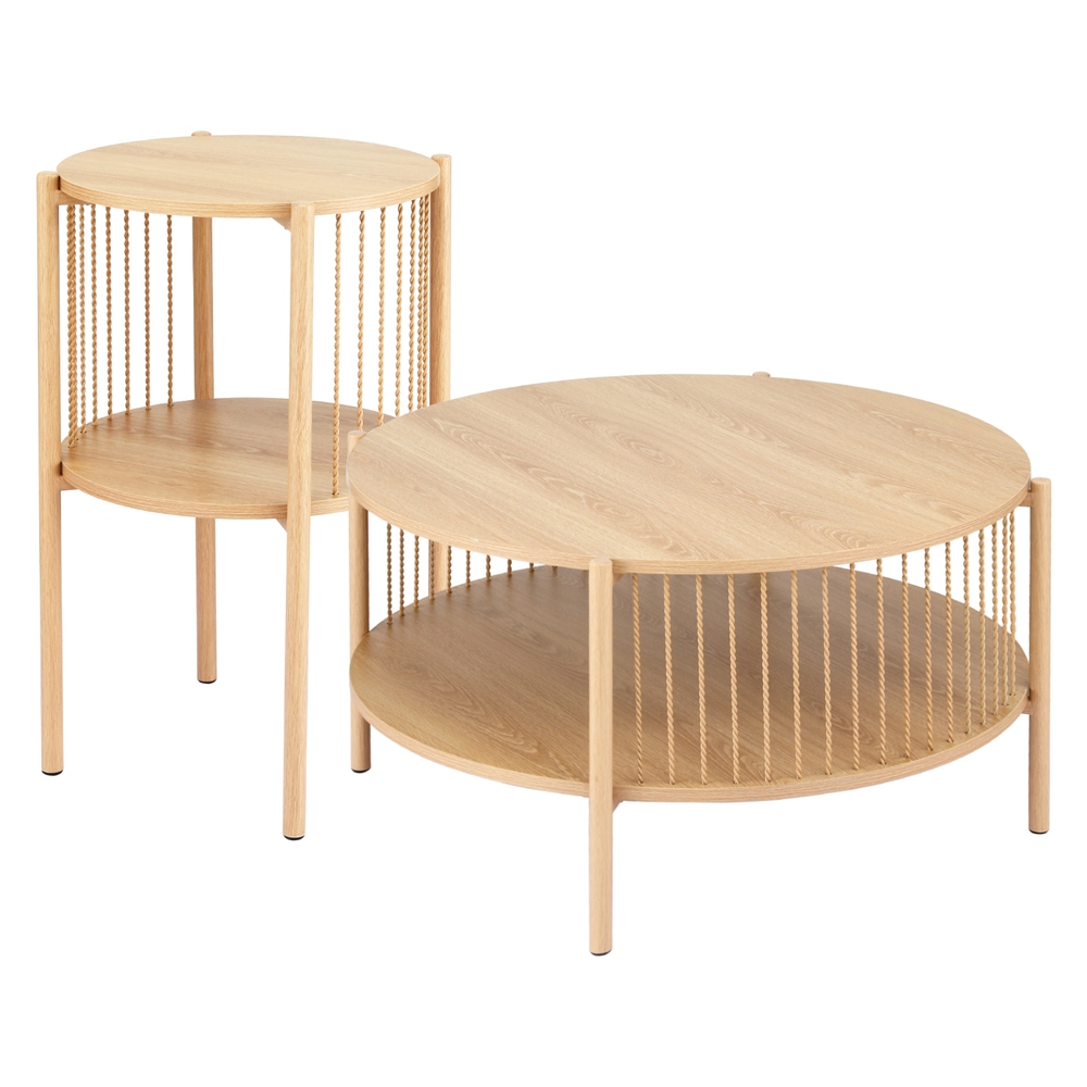 Artiss Round Coffee Table Set of 2 Wood