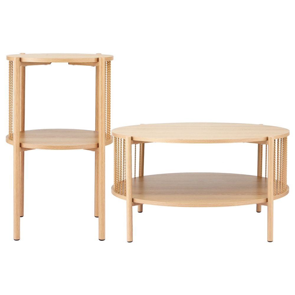 Artiss Round Coffee Table Set of 2 Wood view 3