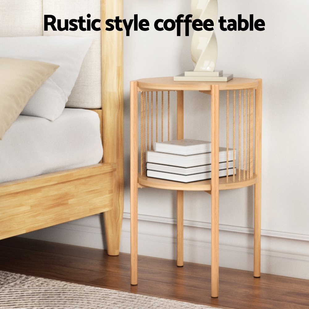 Artiss Round Coffee Table Set of 2 Wood view 4