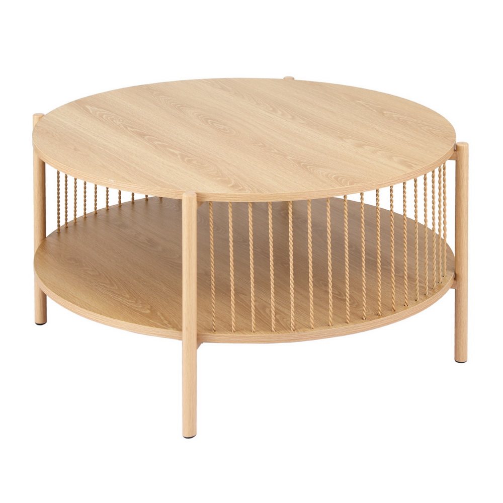 Artiss Wood Round Coffee Table 2-Tier