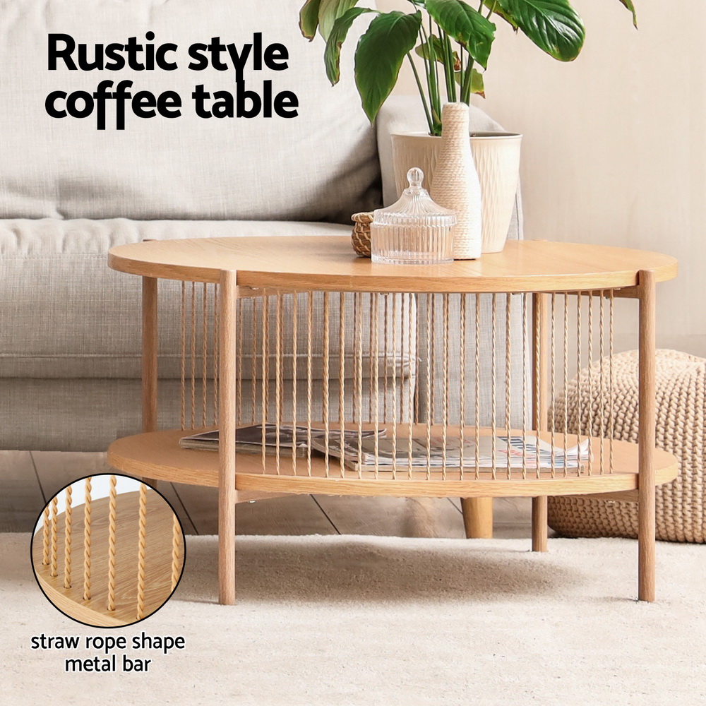 Artiss Wood Round Coffee Table 2-Tier view 4