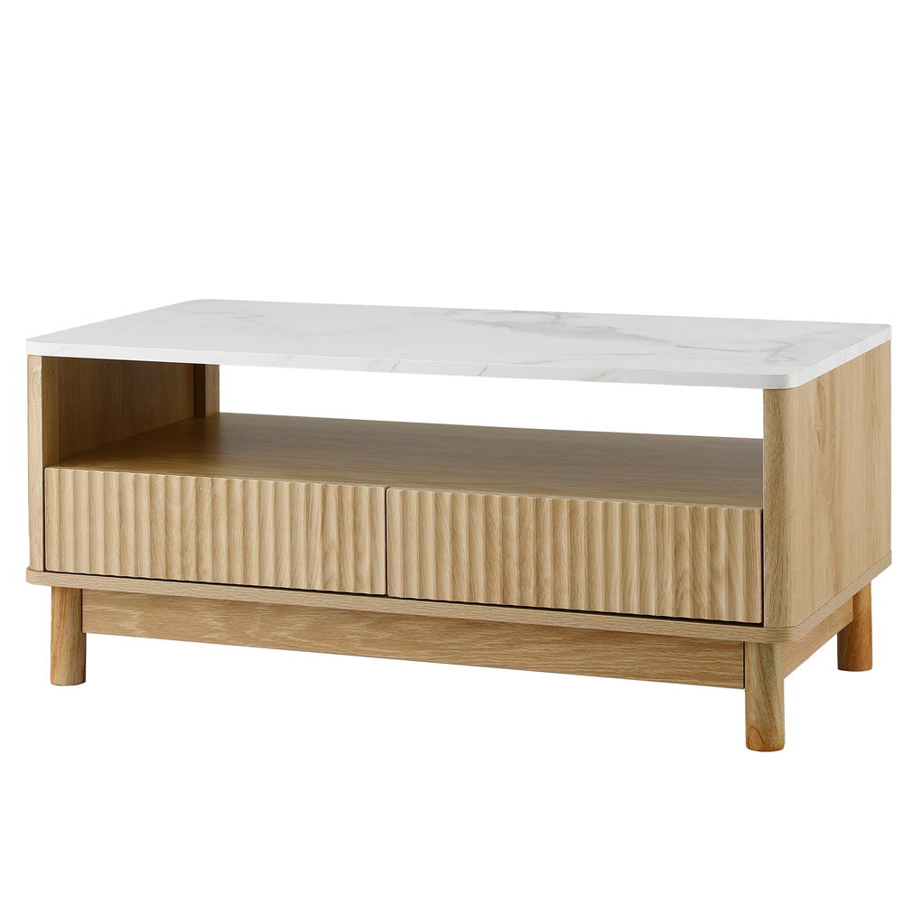 Artiss Marble Effect Coffee Table Wood and White