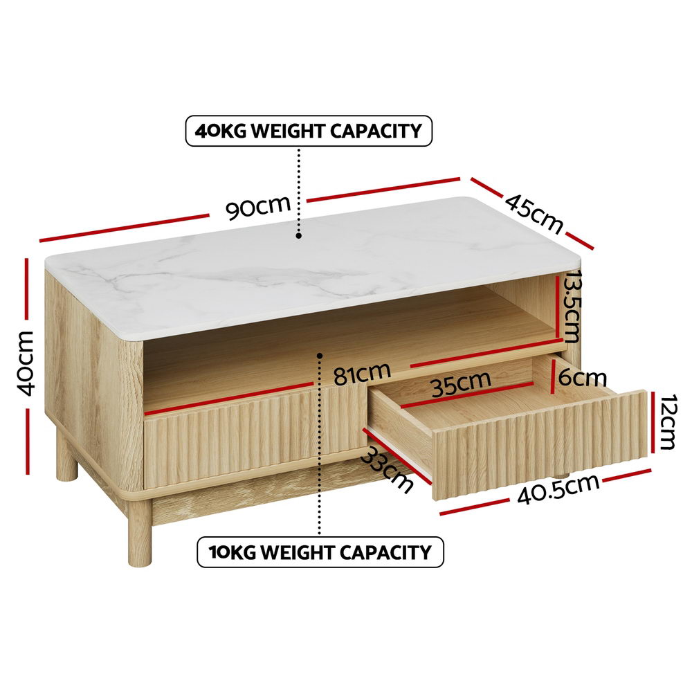 Artiss Marble Effect Coffee Table Wood and White view 2