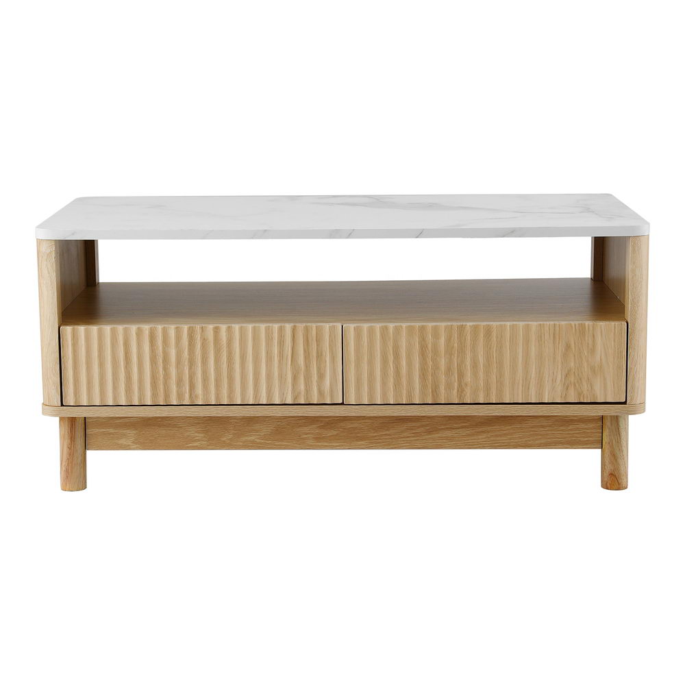 Artiss Marble Effect Coffee Table Wood and White view 3