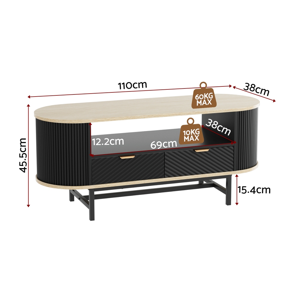 Artiss Coffee Table Drawer Shelf Wood and Black view 2
