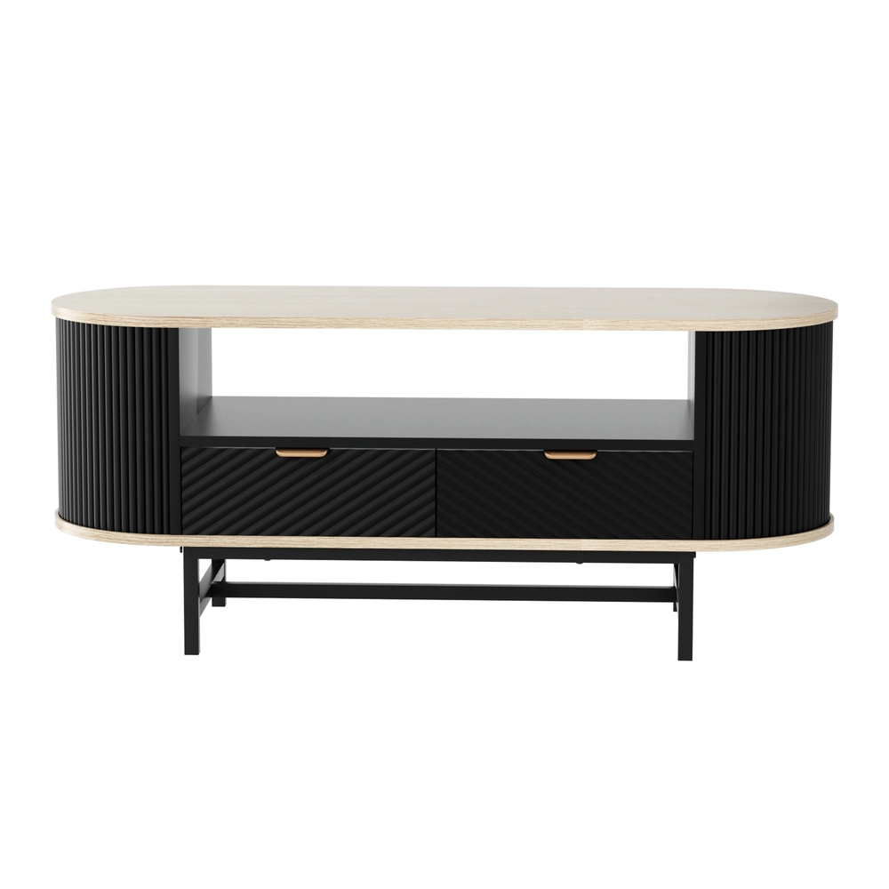 Artiss Coffee Table Drawer Shelf Wood and Black view 3