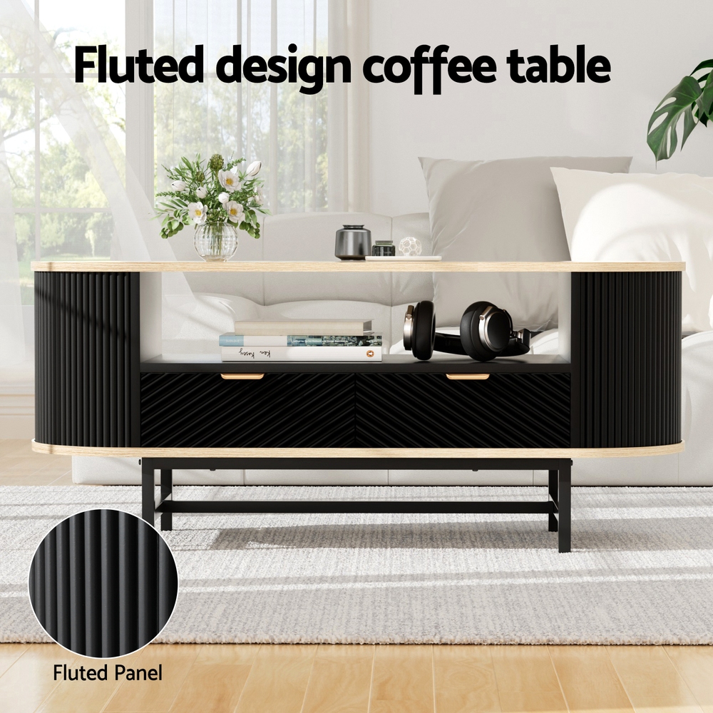Artiss Coffee Table Drawer Shelf Wood and Black view 5