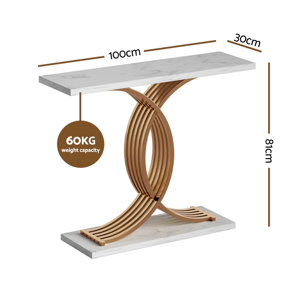 Artiss Powder-Coated White Gold Console Table view 3