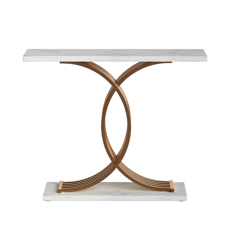 Artiss Powder-Coated White Gold Console Table view 4