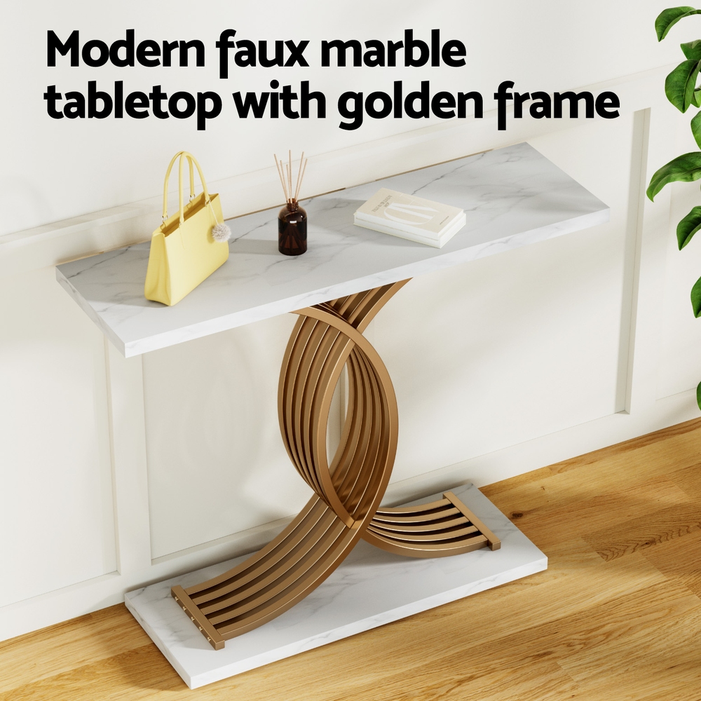 Artiss Powder-Coated White Gold Console Table view 5