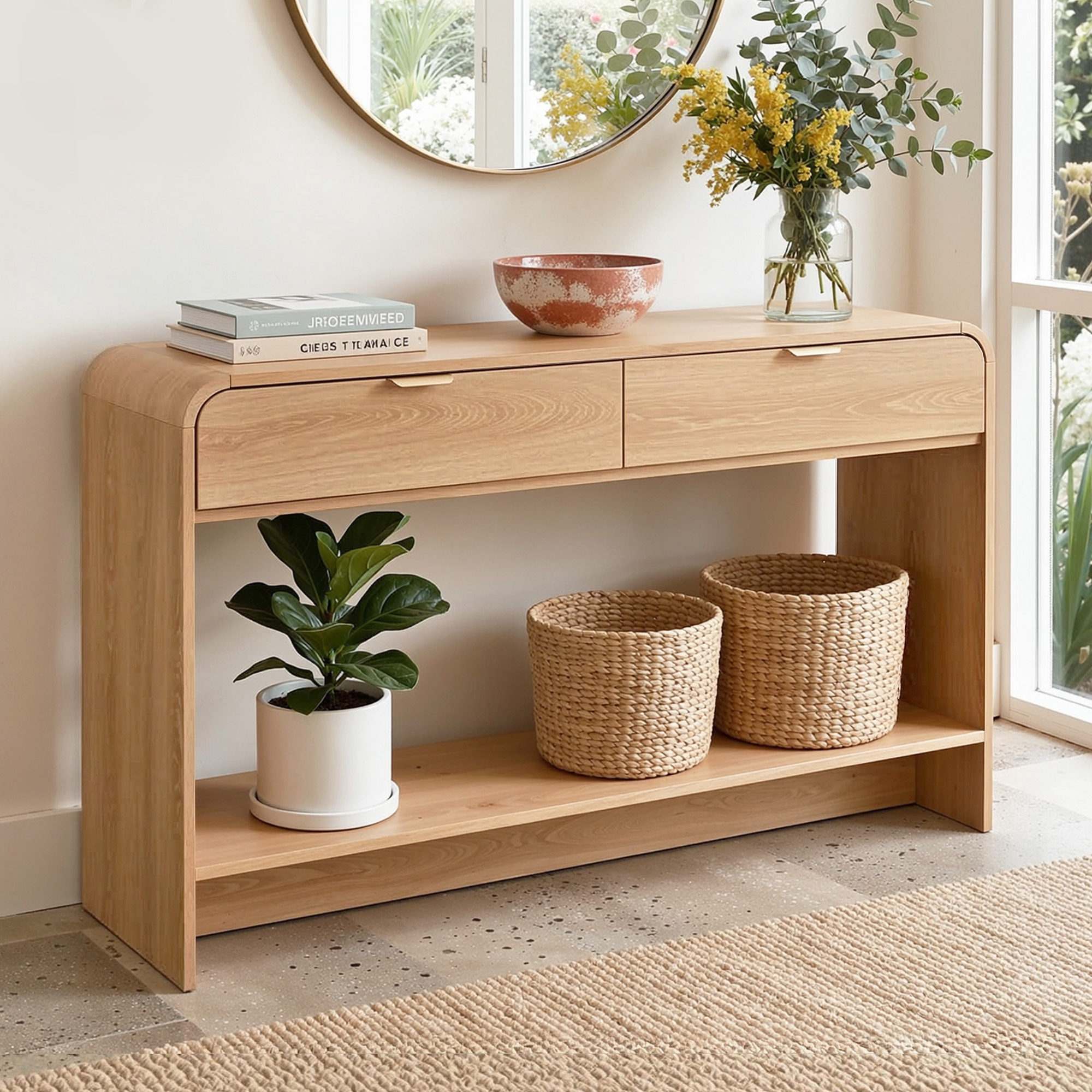 Artiss Pine Console Table with Curved Edge 120cm