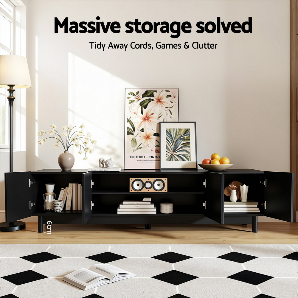 Artiss TV Unit Entertainment Storage Cabinet 180cm Black view 5